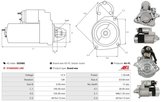Starter 12 V 1,3 kW AS-PL S5598S Bild Starter 12 V 1,3 kW AS-PL S5598S