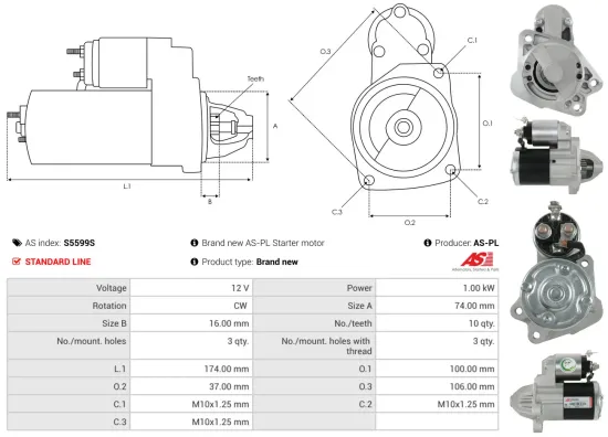 Starter 12 V 1 kW AS-PL S5599S Bild Starter 12 V 1 kW AS-PL S5599S