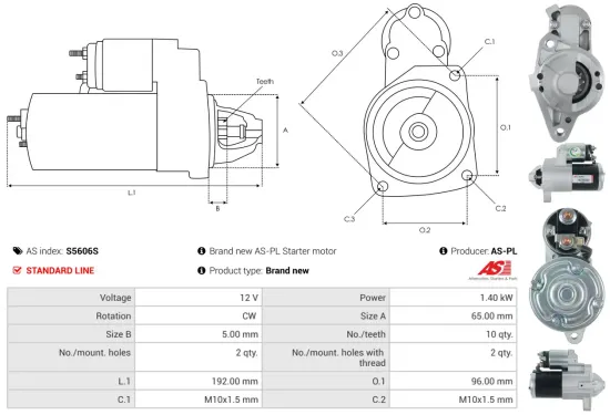 Starter 12 V 1,4 kW AS-PL S5606S Bild Starter 12 V 1,4 kW AS-PL S5606S