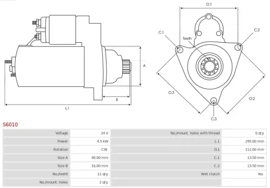 Starter 24 V 4,5 kW AS-PL S6010 Bild Starter 24 V 4,5 kW AS-PL S6010