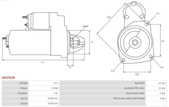 Starter 12 V 1,8 kW AS-PL S6055SR Bild Starter 12 V 1,8 kW AS-PL S6055SR
