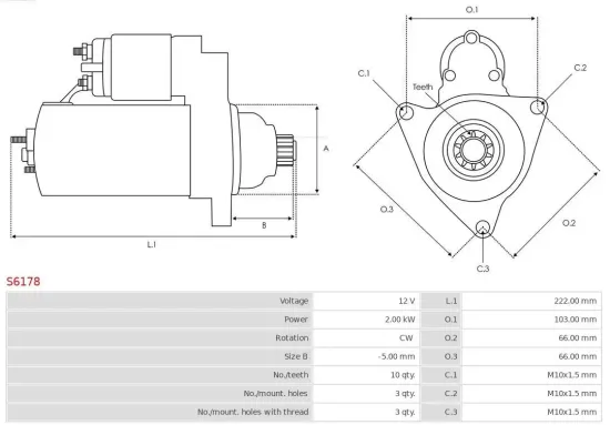 Starter 12 V 2 kW AS-PL S6178 Bild Starter 12 V 2 kW AS-PL S6178