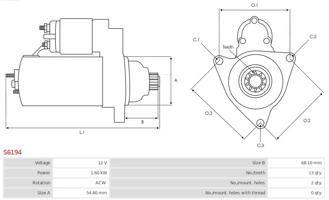 Starter 12 V 1,6 kW AS-PL S6194
