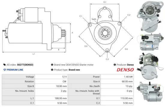 Starter 12 V 1,4 kW AS-PL S6277(DENSO) Bild Starter 12 V 1,4 kW AS-PL S6277(DENSO)