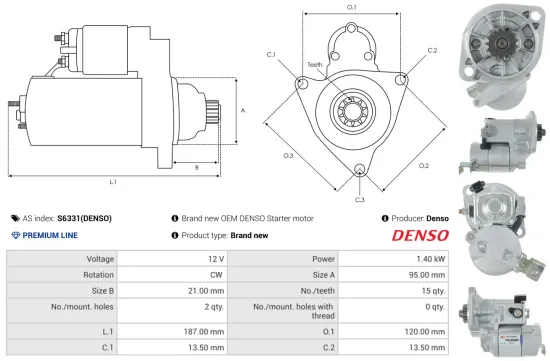 Starter 12 V 1,4 kW AS-PL S6331(DENSO) Bild Starter 12 V 1,4 kW AS-PL S6331(DENSO)