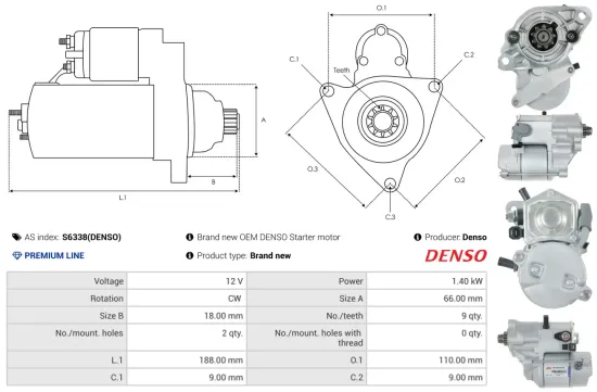 Starter 12 V 1,4 kW AS-PL S6338(DENSO) Bild Starter 12 V 1,4 kW AS-PL S6338(DENSO)