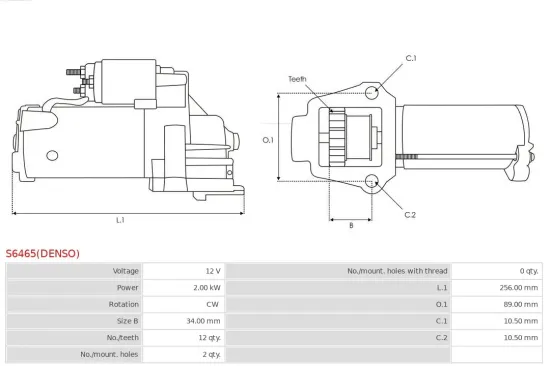 Starter 12 V 2 kW AS-PL S6465(DENSO) Bild Starter 12 V 2 kW AS-PL S6465(DENSO)