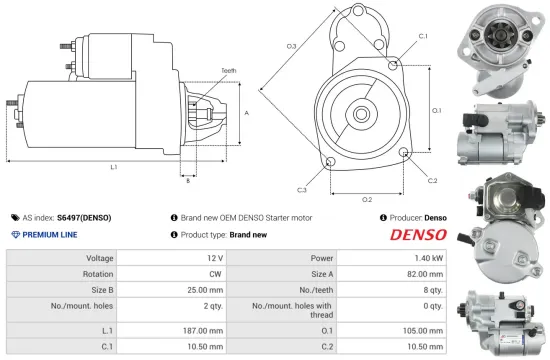 Starter 12 V 1,4 kW AS-PL S6497(DENSO) Bild Starter 12 V 1,4 kW AS-PL S6497(DENSO)