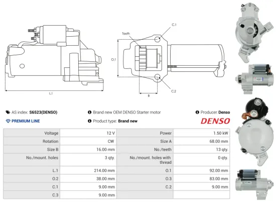 Starter 12 V 1,5 kW AS-PL S6523(DENSO) Bild Starter 12 V 1,5 kW AS-PL S6523(DENSO)