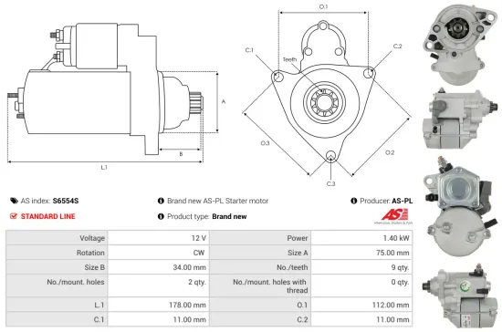 Starter 12 V 1,4 kW AS-PL S6554S Bild Starter 12 V 1,4 kW AS-PL S6554S