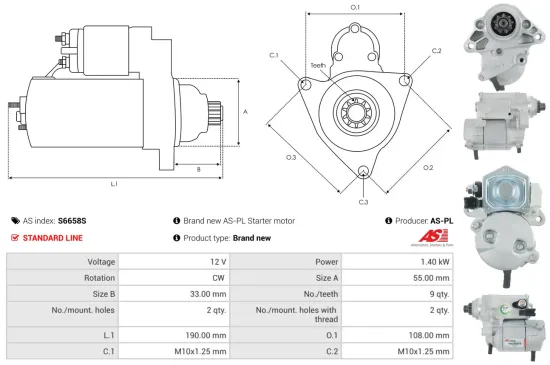 Starter 12 V 1,4 kW AS-PL S6658S Bild Starter 12 V 1,4 kW AS-PL S6658S