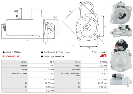 Starter 12 V 1,7 kW AS-PL S6665S Bild Starter 12 V 1,7 kW AS-PL S6665S