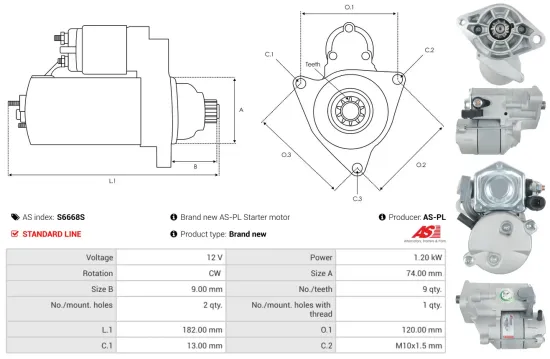 Starter 12 V 1,2 kW AS-PL S6668S Bild Starter 12 V 1,2 kW AS-PL S6668S