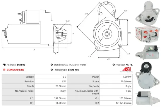 Starter 12 V 1,3 kW AS-PL S6750S Bild Starter 12 V 1,3 kW AS-PL S6750S