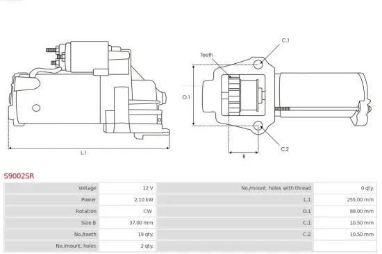 Starter 12 V 2,1 kW AS-PL S9002SR Bild Starter 12 V 2,1 kW AS-PL S9002SR
