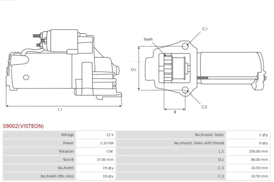 Starter 12 V 2,1 kW AS-PL S9002(VISTEON) Bild Starter 12 V 2,1 kW AS-PL S9002(VISTEON)