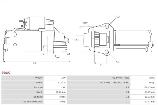 Starter 12 V 2,1 kW AS-PL S9002 Bild Starter 12 V 2,1 kW AS-PL S9002