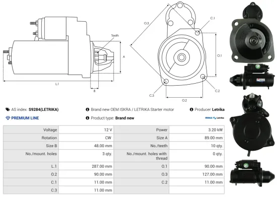 Starter 12 V 1,7 kW AS-PL S6296S Bild Starter 12 V 1,7 kW AS-PL S6296S