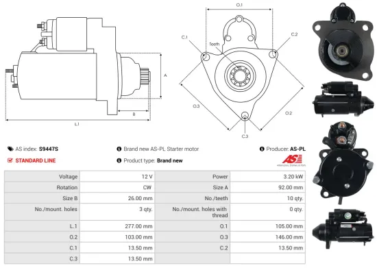 Starter 12 V 3,2 kW AS-PL S9447S Bild Starter 12 V 3,2 kW AS-PL S9447S