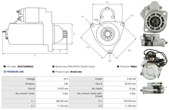 Starter 12 V 1,1 kW AS-PL S0100PR Bild Starter 12 V 1,1 kW AS-PL S0100PR