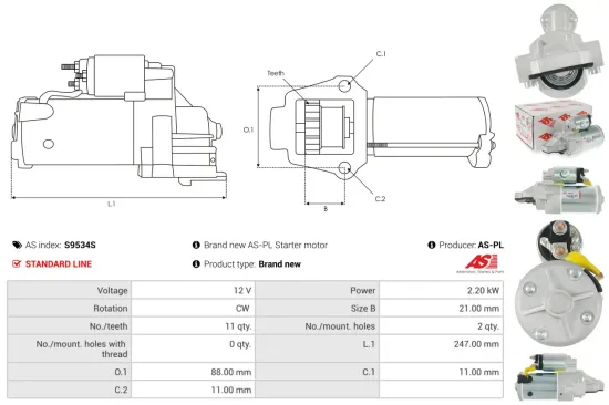 Starter 12 V 2,2 kW AS-PL S9534S Bild Starter 12 V 2,2 kW AS-PL S9534S