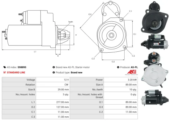 Starter 12 V 3,2 kW AS-PL S9889S Bild Starter 12 V 3,2 kW AS-PL S9889S