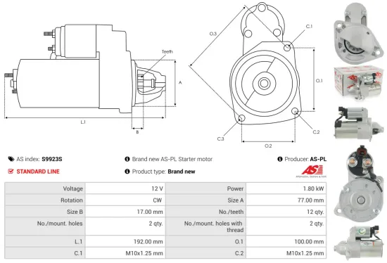 Starter 12 V 1,8 kW AS-PL S9923S Bild Starter 12 V 1,8 kW AS-PL S9923S