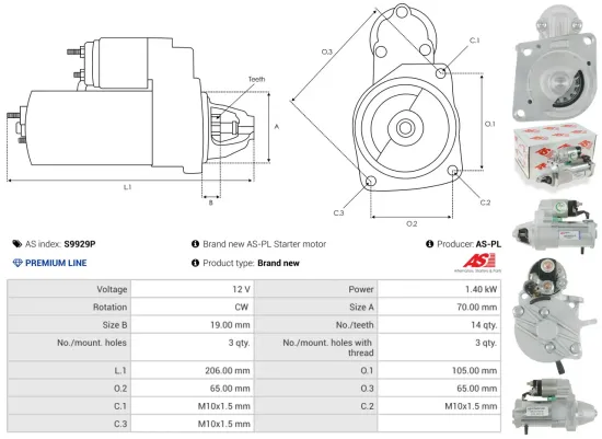 Starter 12 V 1,4 kW AS-PL S9929P Bild Starter 12 V 1,4 kW AS-PL S9929P