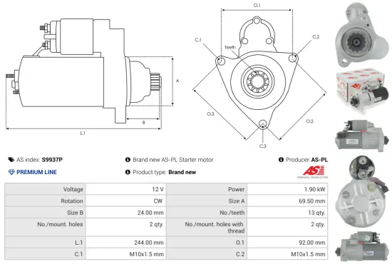 Starter 12 V 1,9 kW AS-PL S9937P Bild Starter 12 V 1,9 kW AS-PL S9937P