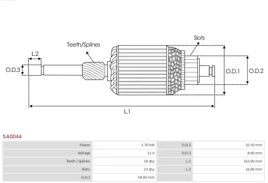 Anker, Starter 12 V 1,7 kW AS-PL SA0044 Bild Anker, Starter 12 V 1,7 kW AS-PL SA0044