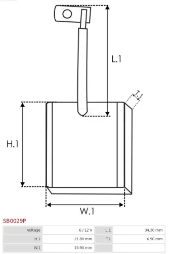Kohlebürste, Starter 6 V AS-PL SB0029P Bild Kohlebürste, Starter 6 V AS-PL SB0029P