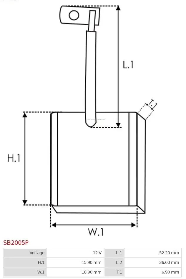 Kohlebürste, Starter 12 V AS-PL SB2005P Bild Kohlebürste, Starter 12 V AS-PL SB2005P