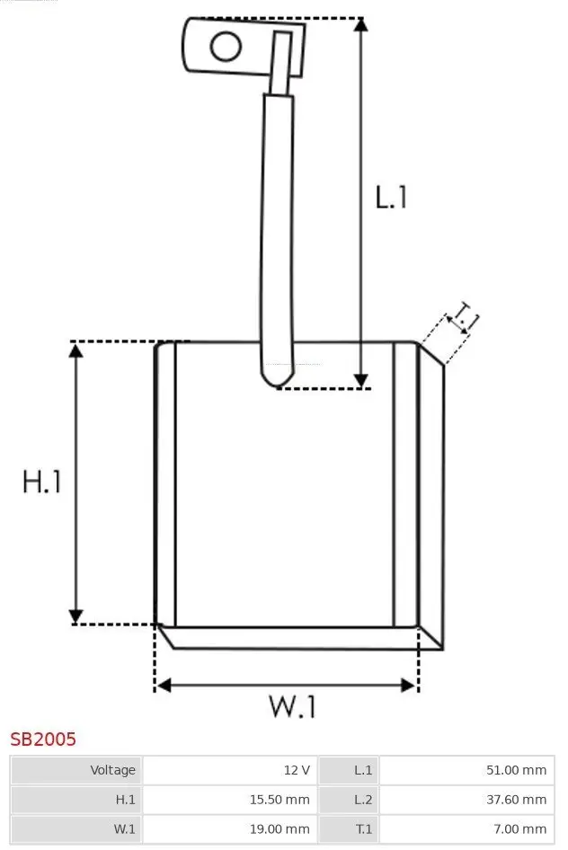 Kohlebürste, Starter 12 V AS-PL SB2005 Bild Kohlebürste, Starter 12 V AS-PL SB2005