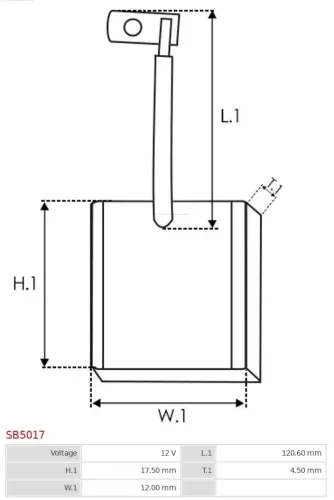 Kohlebürste, Starter 12 V AS-PL SB5017 Bild Kohlebürste, Starter 12 V AS-PL SB5017
