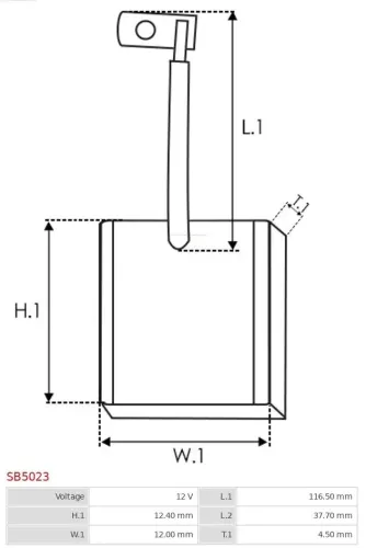 Kohlebürste, Starter 12 V AS-PL SB5023 Bild Kohlebürste, Starter 12 V AS-PL SB5023