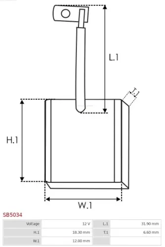 Kohlebürste, Starter 12 V AS-PL SB5034 Bild Kohlebürste, Starter 12 V AS-PL SB5034