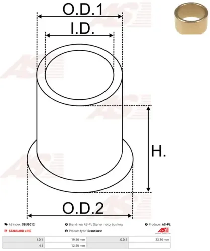 Buchse, Starterwelle AS-PL SBU9012 Bild Buchse, Starterwelle AS-PL SBU9012