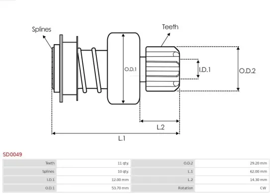 Freilaufgetriebe, Starter AS-PL SD0049 Bild Freilaufgetriebe, Starter AS-PL SD0049