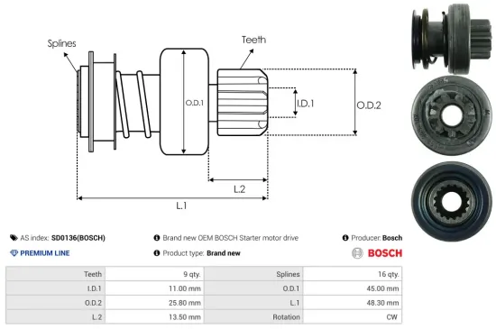 Freilaufgetriebe, Starter AS-PL SD0136(BOSCH) Bild Freilaufgetriebe, Starter AS-PL SD0136(BOSCH)