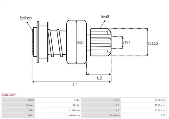 Freilaufgetriebe, Starter AS-PL SD0136P Bild Freilaufgetriebe, Starter AS-PL SD0136P