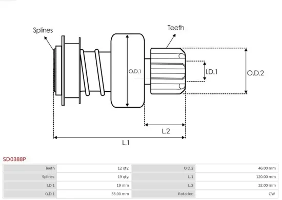 Freilaufgetriebe, Starter AS-PL SD0388P Bild Freilaufgetriebe, Starter AS-PL SD0388P