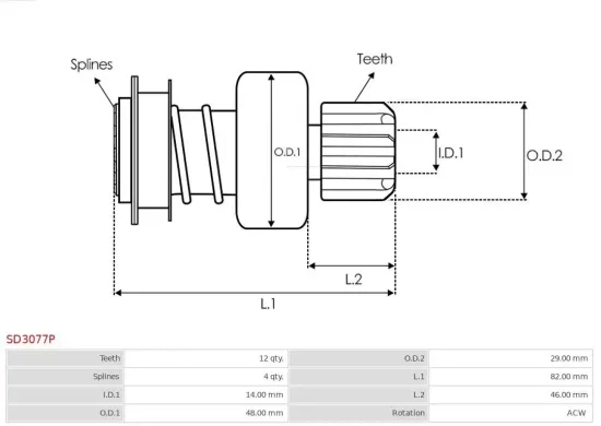 Freilaufgetriebe, Starter AS-PL SD3077P Bild Freilaufgetriebe, Starter AS-PL SD3077P