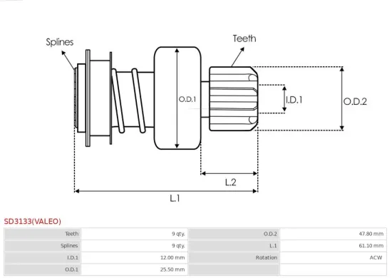 Freilaufgetriebe, Starter AS-PL SD3133(VALEO) Bild Freilaufgetriebe, Starter AS-PL SD3133(VALEO)