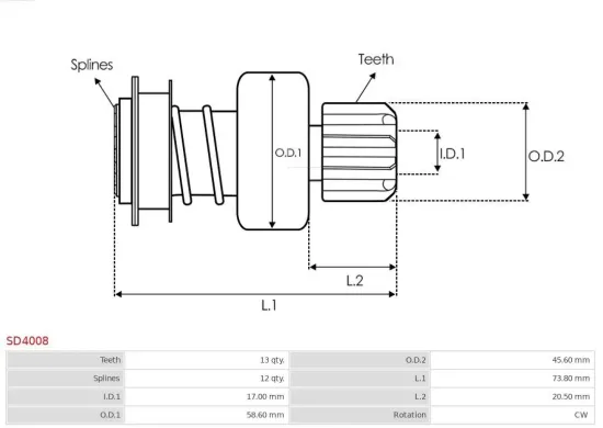 Freilaufgetriebe, Starter AS-PL SD4008 Bild Freilaufgetriebe, Starter AS-PL SD4008