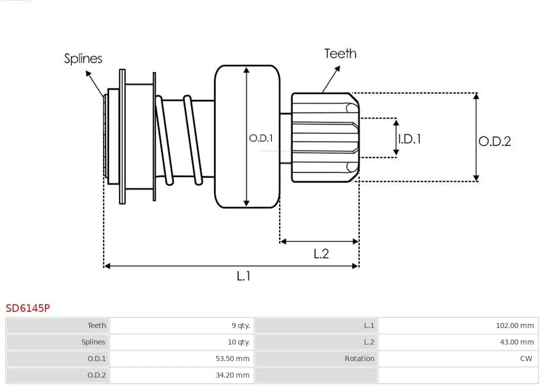 Freilaufgetriebe, Starter AS-PL SD6145P Bild Freilaufgetriebe, Starter AS-PL SD6145P