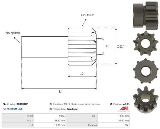 Starter 12 V 1,2 kW AS-PL S3064PR Bild Starter 12 V 1,2 kW AS-PL S3064PR