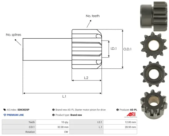 Starter 12 V 1,2 kW AS-PL S0098PR Bild Starter 12 V 1,2 kW AS-PL S0098PR