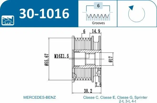 Generatorfreilauf IJS GROUP 30-1016 Bild Generatorfreilauf IJS GROUP 30-1016