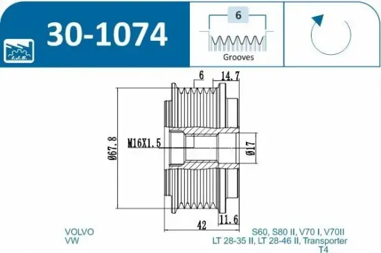 Generatorfreilauf IJS GROUP 30-1074 Bild Generatorfreilauf IJS GROUP 30-1074