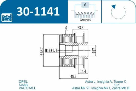 Generatorfreilauf IJS GROUP 30-1141 Bild Generatorfreilauf IJS GROUP 30-1141